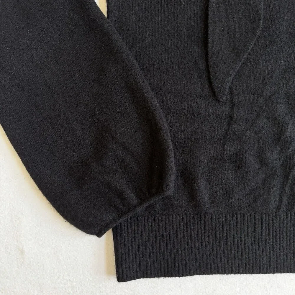 J. Crew Everyday 100% Cashmere Tie Neck Sweater in Black Size LARGE Womens